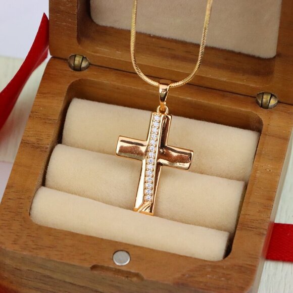 "Rose Gold Cross Pendant with CZ Accents, XPPT1396 - Picture 9 of 13